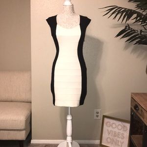 Black and cream midi dress from Express. NWT.